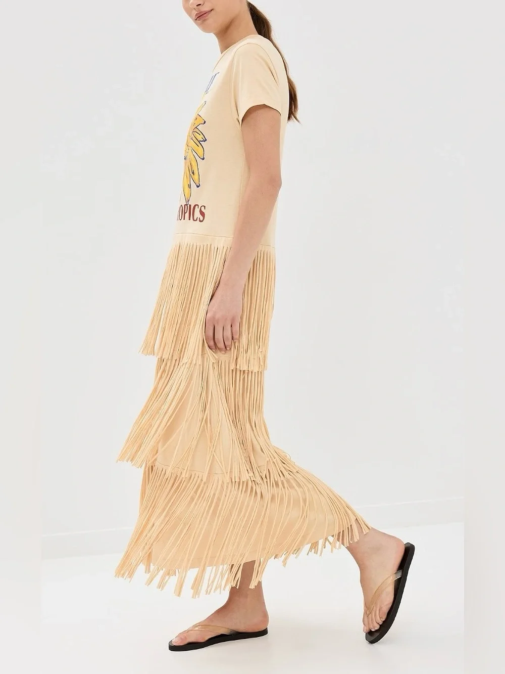 Farm Rio Summer In The Tropics Fringe Maxi Dress Banana Blossom Resort Size M - Picture 7 of 9